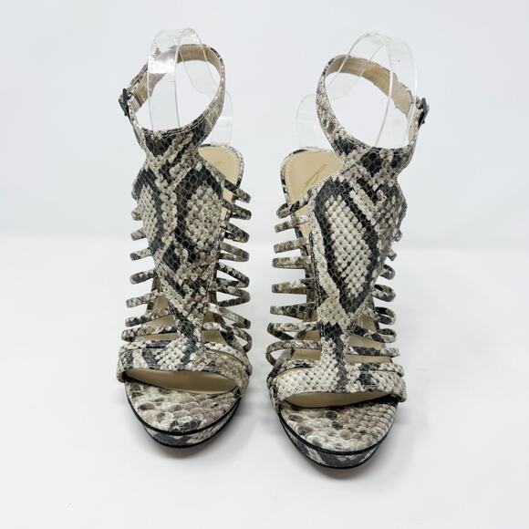 Brian Atwood Tan/Brown Snake Print Leather Strappy Stilettos Women's Sz 8.5 EUC - Picture 2 of 9